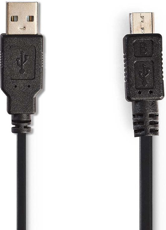 USB-Kabel - USB 2.0 - USB-A Male - USB Micro-B Male - 480 Mbps - Vernikkeld - 2.00 m - Gekruld - PVC - Zwart - Envelop - afbeelding 1