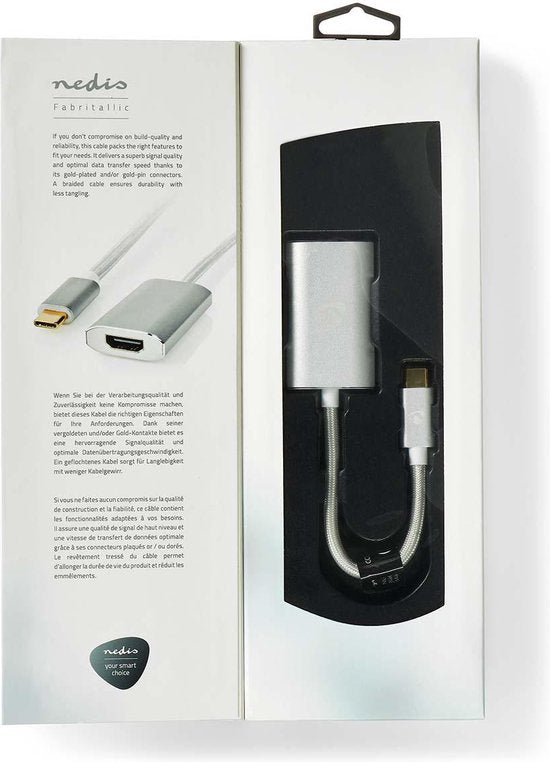 Nedis USB-C Adapter - USB 3.2 Gen 1 - USB-C Male - HDMI Output - 4K@60Hz - Power delivery - 0.20 m - Rond - Verguld - Gevlochten / Nylon - Zilver - Cover Window Box - afbeelding 8