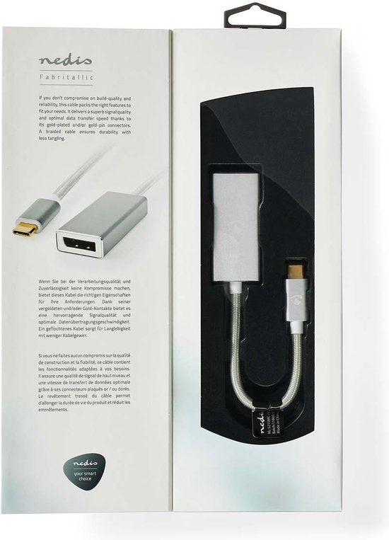 Nedis USB-C Adapter - USB 3.2 Gen 1 - USB-C Male - DisplayPort Female - 0.20 m - Rond - Verguld - Gevlochten / Nylon - Zilver - Cover Window Box - afbeelding 7