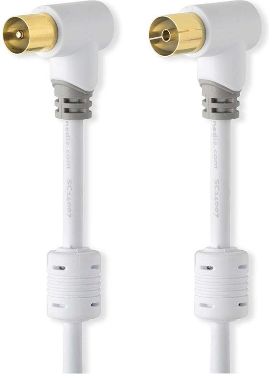 Nedis Coaxkabel - IEC (Coax) Male - IEC (Coax) Female - Verguld - 100 dB - 75 Ohm - Dubbel Afgeschermd - 1.00 m - Rond - PVC - Wit - Doos - afbeelding 2