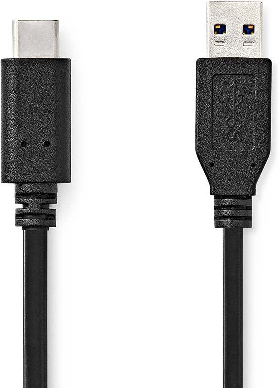 Nedis USB-Kabel - USB 3.2 Gen 2 - USB-A Male - USB-C Male - 60 W - 10 Gbps - Vernikkeld - 1.00 m - Rond - PVC - Zwart - Label - afbeelding 3