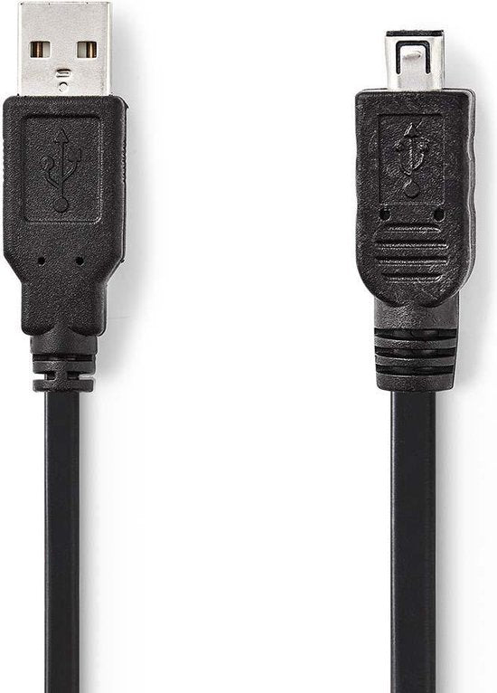 Nedis USB-Kabel - USB 2.0 - USB-A Male - Mini 4-Pin Male - 480 Mbps - Vernikkeld - 2.00 m - Rond - PVC - Zwart - Polybag - afbeelding 1