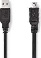 Nedis USB-Kabel - USB 2.0 - USB-A Male - Mini 4-Pin Male - 480 Mbps - Vernikkeld - 2.00 m - Rond - PVC - Zwart - Polybag - afbeelding 1