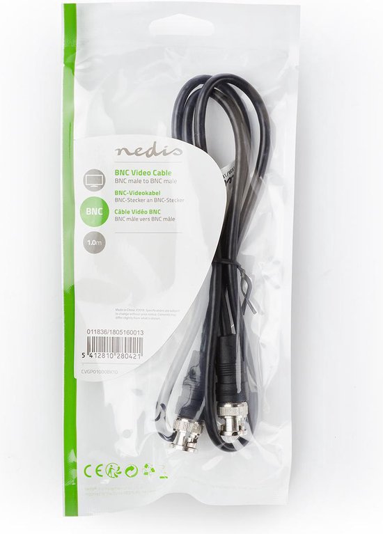 Nedis BNC-Videokabel - BNC Male - BNC Male - Vernikkeld - 75 Ohm - 1.00 m - Rond - PVC - Zwart - Label - afbeelding 4