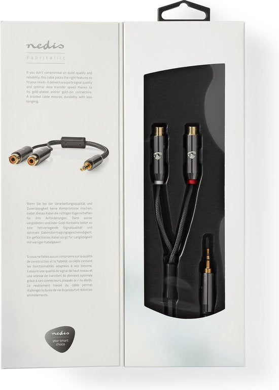 Nedis Stereo-Audiokabel - 3,5 mm Male - 2x RCA Female - Verguld - 0.20 m - Rond - Grijs / Gun Metal Grijs - Cover Window Box - afbeelding 9