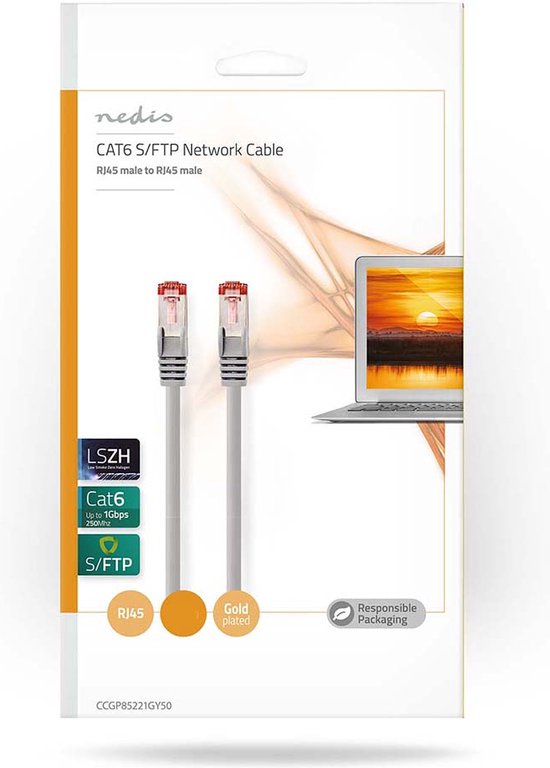 Nedis CAT6 Netwerkkabel - RJ45 Male - RJ45 Male - S/FTP - 5.00 m - Rond - LSZH - Grijs - Envelop - afbeelding 4