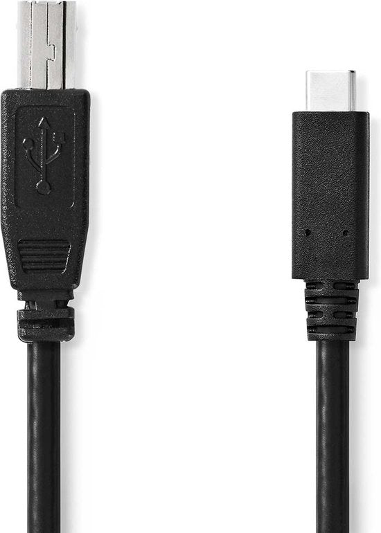 Nedis USB-Kabel - USB 2.0 - USB-C Male - USB-B Male - 480 Mbps - OTG - Vernikkeld - 1.00 m - Rond - PVC - Zwart - Envelop - afbeelding 1