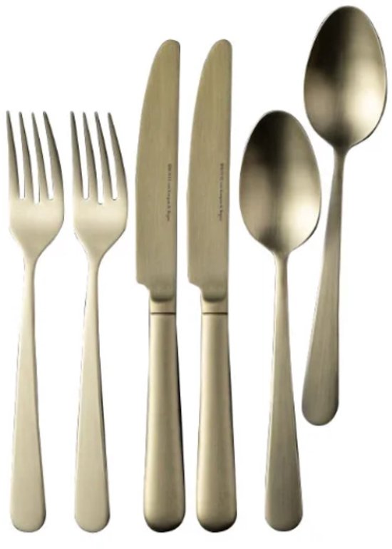 Royal van Kempen & Begeer bestek | Tafelbestek champagne voor 2 personen | 6-delige set | Bevat 2x tafellepel, 2x tafelvork en 2x tafelmes | Vork en lepel: 18/10-edelstaal | Mes: chroomstaal 13/10 | Matte uitvoering | Enkel handwas - afbeelding 2