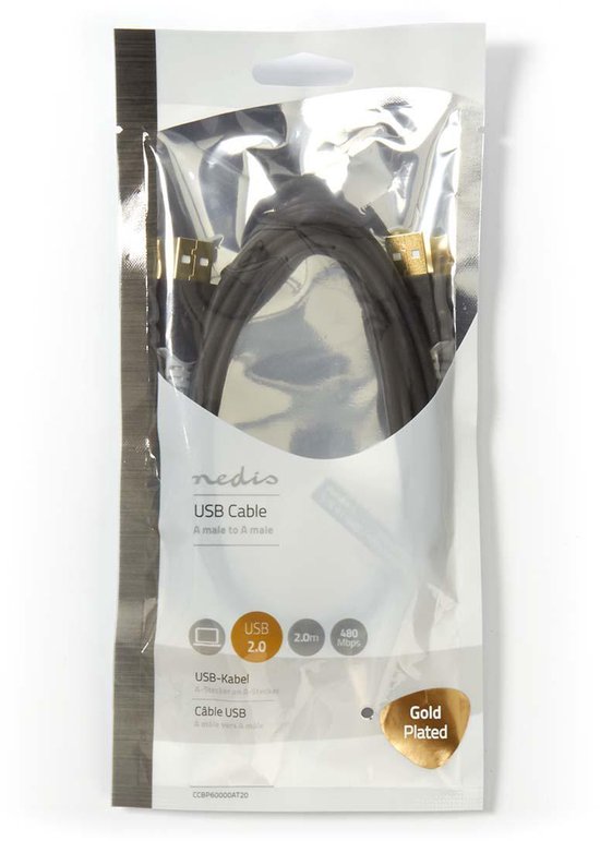 Nedis - USB 2.0 - Male - Male - m - Antraciet - afbeelding 12