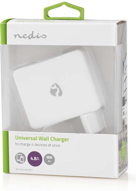 Nedis Oplader - 24 W - 4x 2.4 A - Outputs: 4 - 4x USB-A - Geen Kabel Inbegrepen - Single Voltage Output - Wit - afbeelding 10