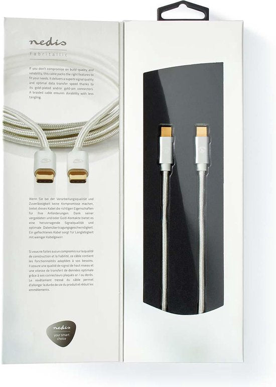 USB-Kabel | USB 2.0 | USB-C™ Male | USB-C™ Male | 480 Mbps | Verguld | m | Rond | Gebreid / Nylon | Zilver | Cover Window Box - afbeelding 6