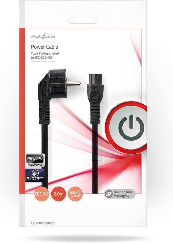 Nedis electriciteitssnoer Zwart m Netstekker type F - afbeelding 2