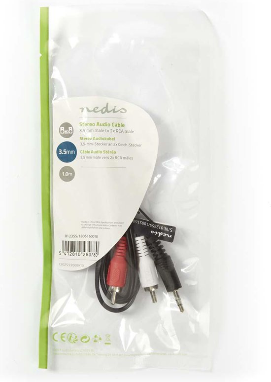 Nedis Stereo-Audiokabel - 3,5 Male - 2x RCA Male - Vernikkeld - m - Rond - Zwart - Label - afbeelding 12