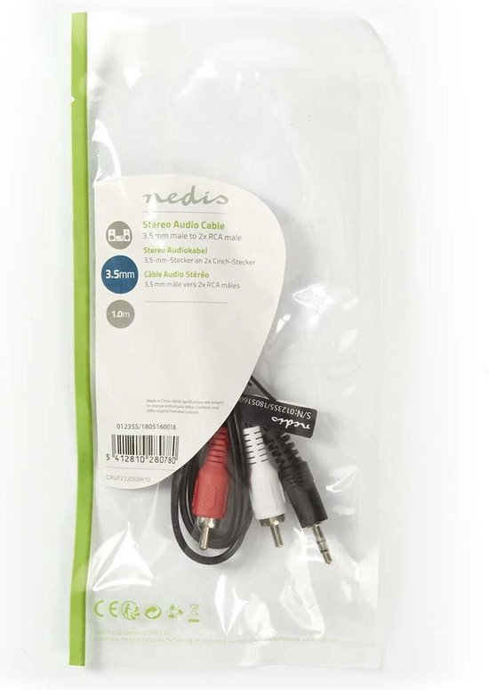 Nedis Stereo-Audiokabel - 3,5 Male - 2x RCA Male - Vernikkeld - m - Rond - Zwart - Label - afbeelding 13