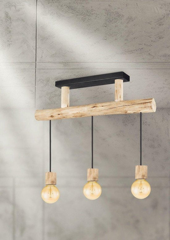 Home Sweet Home - Landelijke Hanglamp Billy - geschikt voor E27 LED lichtbron - 3 lichts hanglamp gemaakt van Hout - 60/18/127cm - Pendellamp - afbeelding 3