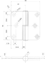 Paumelle merk CEUR 80mm x 80 mm 3 stuks Staal Rechts - afbeelding 5