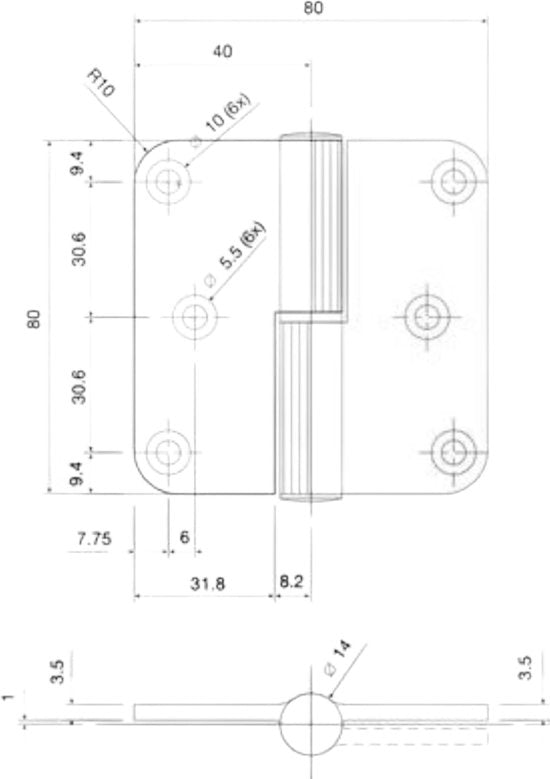 Paumelle merk CEUR 80mm x 80 mm 3 stuks Staal Rechts - afbeelding 5