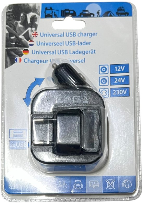 Universele Oplader 2x USB 2.1 A voor Stopcontact en Auto - afbeelding 1