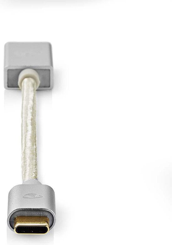 Nedis USB-C Adapter - USB 3.2 Gen 1 - USB-C Male - USB-A Female - 5 Gbps - 0.20 m - Rond - Verguld - Gevlochten / Nylon - Zilver - Cover Window Box - afbeelding 1