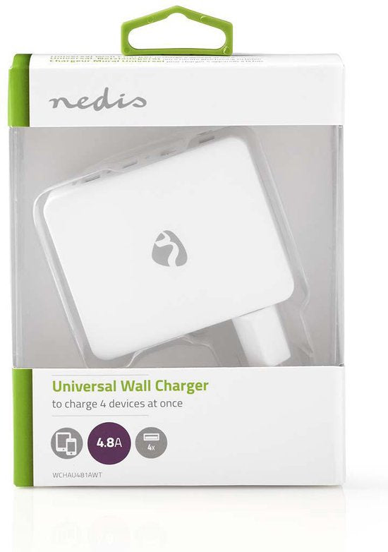 Nedis Oplader - 24 W - 4x 2.4 A - Outputs: 4 - 4x USB-A - Geen Kabel Inbegrepen - Single Voltage Output - Wit - afbeelding 9
