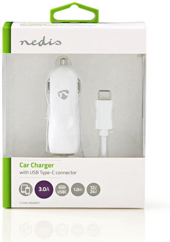 Nedis - W - 1x 3.0 A - Outputs: 1 - USB-C Kabel - m - Single Voltage Output - afbeelding 14