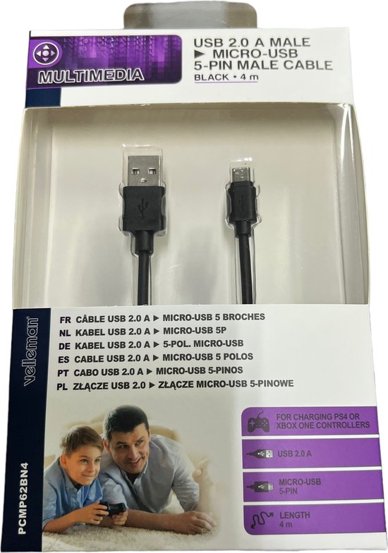 Velleman Usb-kabel 2.0 Pvc 4 Meter Zwart - afbeelding 1