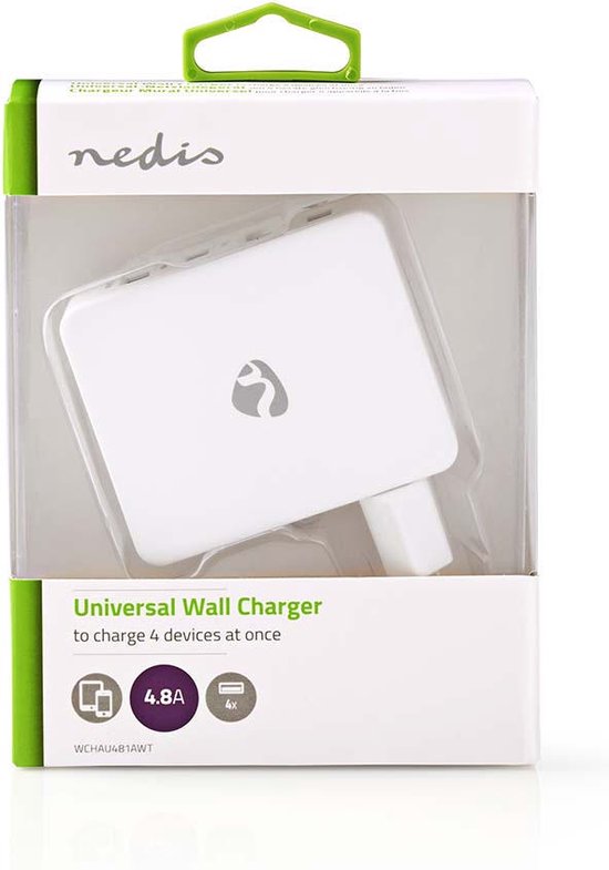 Nedis Oplader - 24 W - 4x 2.4 A - Outputs: 4 - 4x USB-A - Geen Kabel Inbegrepen - Single Voltage Output - Wit - afbeelding 20