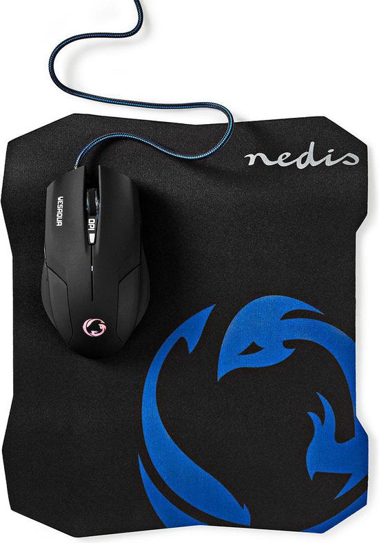 Nedis Gaming Muis & Muismat – Bedraad – 2400 DPI – Optisch – Ergonomisch – Zwart - afbeelding 1