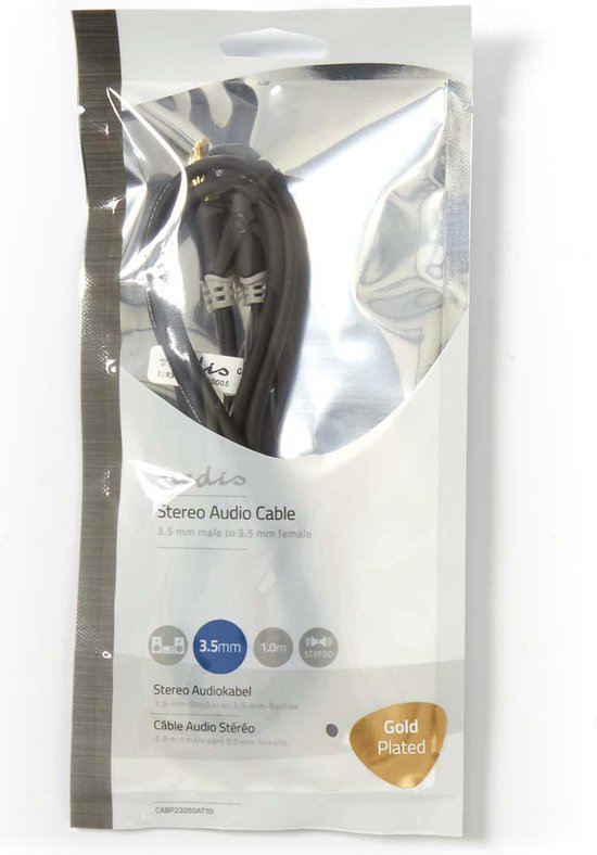 Nedis Stereo-Audiokabel - 3,5 Male - 3,5 Female - Verguld - m - Rond - Antraciet - Doos - afbeelding 14
