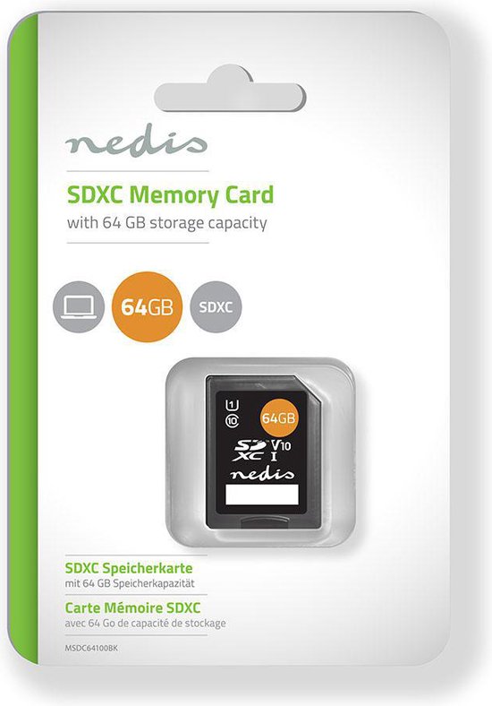 Nedis Geheugenkaart - SDXC - 64 GB - Schrijfsnelheid: 80 MB/s - Leessnelheid: 45 MB/s - UHS-I - afbeelding 2