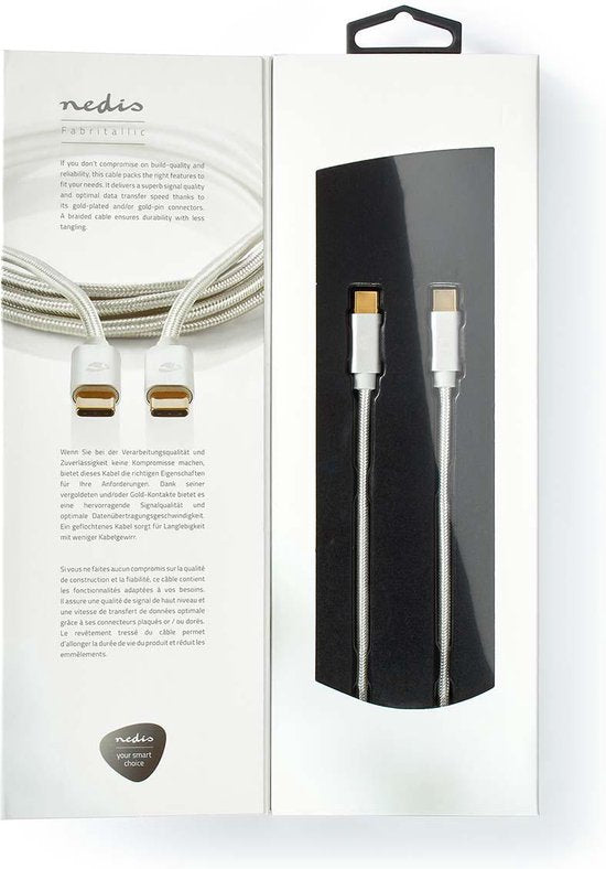 USB-Kabel | USB 2.0 | USB-C™ Male | USB-C™ Male | 480 Mbps | Verguld | m | Rond | Gebreid / Nylon | Zilver | Cover Window Box - afbeelding 17