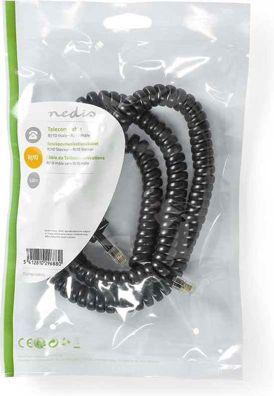 Nedis Telecomkabel - RJ10 Male - RJ10 Male - 5.00 m - Kabel design: Gekruld - Kabeltype: RJ10 - Zwart - Envelop - afbeelding 5