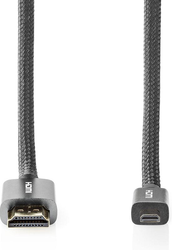 High Speed ​​HDMI-Kabel met Ethernet - HDMI Connector - HDMI Micro-Connector - 4K@60Hz - 18 Gbps - 2.00 m - Rond - Katoen - Antraciet / Gun Metal Grijs - Cover Window Box - afbeelding 11