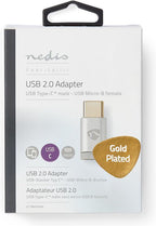 Nedis USB-C Adapter - USB 2.0 - USB-C Male - USB Micro-B Female - 480 Mbps - Rond - Verguld - Zilver - Cover Window Box - afbeelding 6
