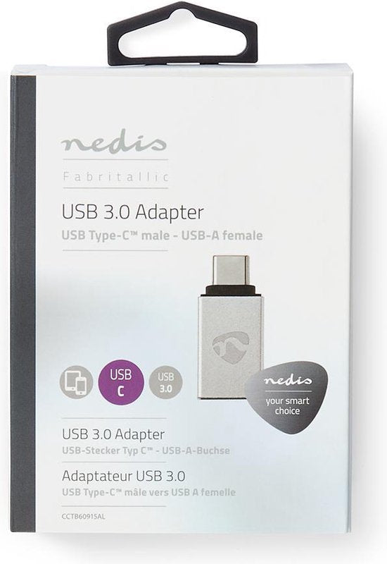 Nedis USB-C Adapter - USB 3.2 Gen 1 - USB-C Male - USB-A Female - 5 Gbps - Rond - Vernikkeld - Zilver - Cover Window Box - afbeelding 4