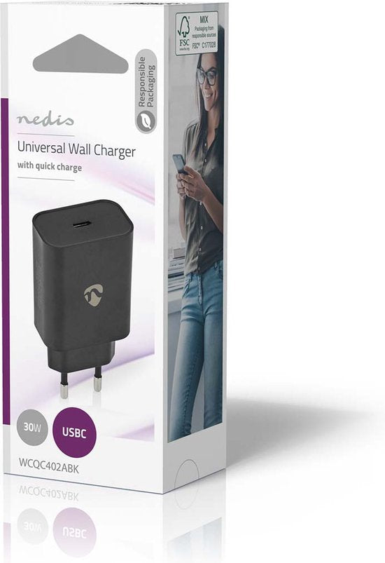 Nedis Oplader - 30 W - PD3.0 27W / PD3.0 30W / QC3.0 - 1.5 / 2.0 / 2.5 / 3.0 A - Outputs: 1 - USB-C - Automatische Voltage Selectie - Zwart - afbeelding 3