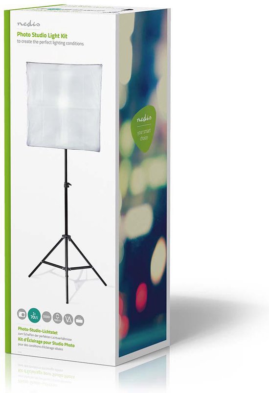 Nedis Lampenset voor Fotostudio - 70 W - 5500 K - 4000 lm - Werk hoogte: 60-180 cm - Inclusief lampen: 2 - Inclusief reistas - Zwart - afbeelding 2