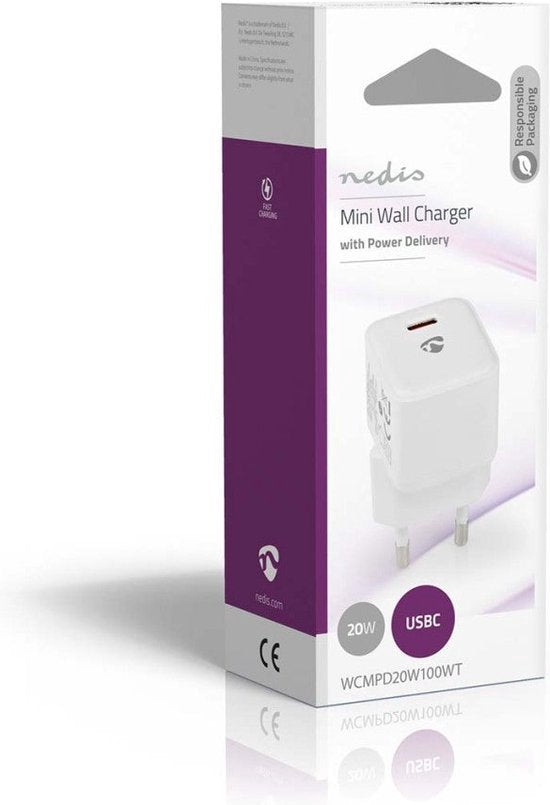 Nedis Oplader - 20 W - PD3.0 20W - 1.67 / 2.22 / 3.0 A - Outputs: 1 - USB-C - Automatische Voltage Selectie - Wit - afbeelding 3