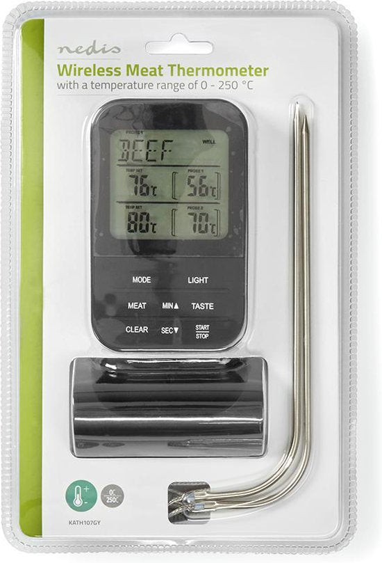 Nedis Vleesthermometer - Alarm / Draadloos / Temperatuurinstelling / Timer - LCD-Scherm - 0 - 250 °C - Zwart - afbeelding 12