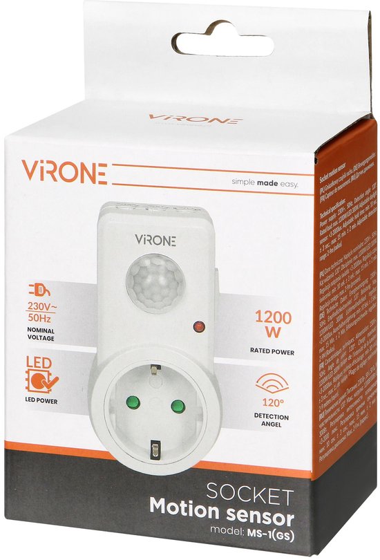 Doorvoerstekker met bewegingsmelder,( NIET VOOR BELGIE GESCHIKT !! )Schakelt diversen apparaten tot 1200 watt - Plug-in Bewegingssensor met stopcontact - PIR Sensor IP20 - 120 ° Detectie - Voor Nederlands Stopcontact - afbeelding 5