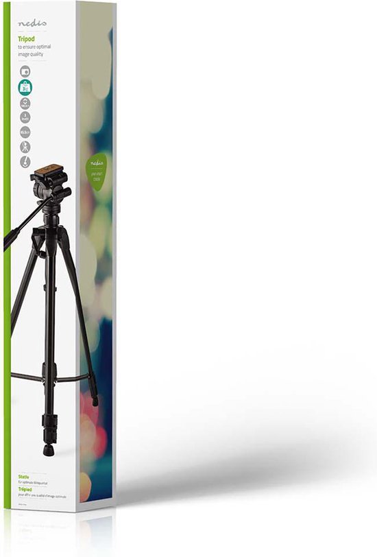 Nedis Statief - Maximaal draagvermogen: 3.0 kg - Minimale werkhoogte: 62.0 cm - Maximale werkhoogte: 158.5 cm - 3 Segmenten - Pan & Tilt - Inclusief reistas - Zelfnivellerende voeten - ABS / Aluminium - afbeelding 7