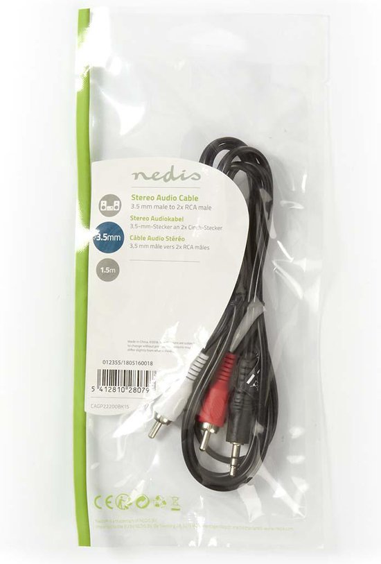 Nedis Stereo-Audiokabel - 3,5 Male - 2x RCA Male - Vernikkeld - m - Rond - Zwart - Label - afbeelding 40