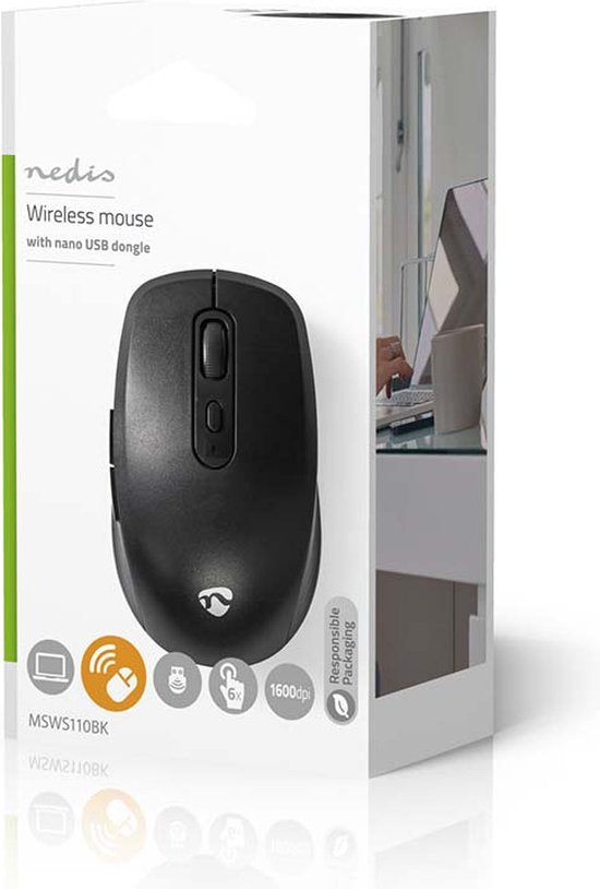 Nedis Muis - Draadloos - 800 / 1200 / 1600 dpi - Instelbare DPI - Aantal knoppen: 6 - Rechtshandig - afbeelding 8