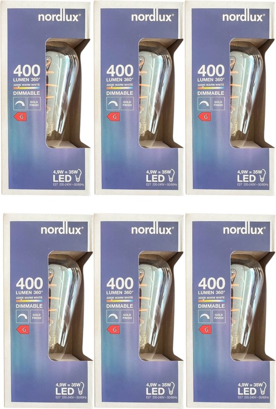 6x Nordlux - LED Edison ST64 - 4,9W - E27 - Goud Spiraal - afbeelding 1