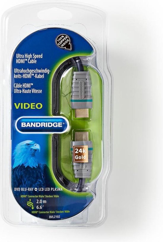 Bandridge BVL2102 Ultra High-speed Hdmi™-kabel Met Ethernet Hdmi-connector - Hdmi-connector 2,0 M Blauw - afbeelding 3