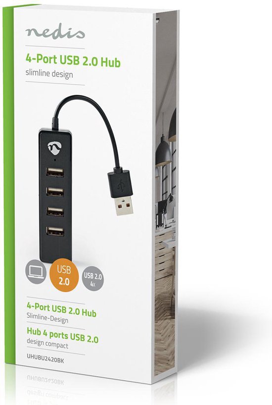 Nedis USB-Hub - USB-A Male - 4x USB A Female - 4-Poorts poort(en) - USB 2.0 - USB Gevoed - afbeelding 6