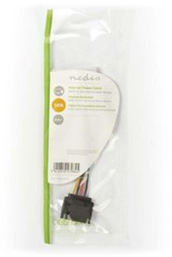 Nedis Interne Voedingskabel - SATA 15-Pins Male - Molex Female - Verguld - 0.15 m - Rond - PVC - Multicolour - Envelop - afbeelding 4