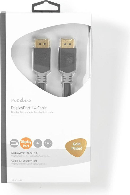 Nedis DisplayPort-Kabel - DisplayPort Male - DisplayPort Male - 8K@60Hz - Verguld - 2.00 m - Rond - PVC - Antraciet - Doos - afbeelding 2