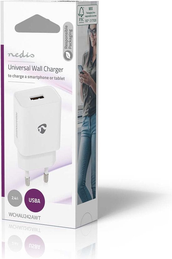 Nedis Oplader - 12 W - 1x 2.4 A - Outputs: 1 - USB-A - Geen Kabel Inbegrepen - Single Voltage Output - Wit - afbeelding 4