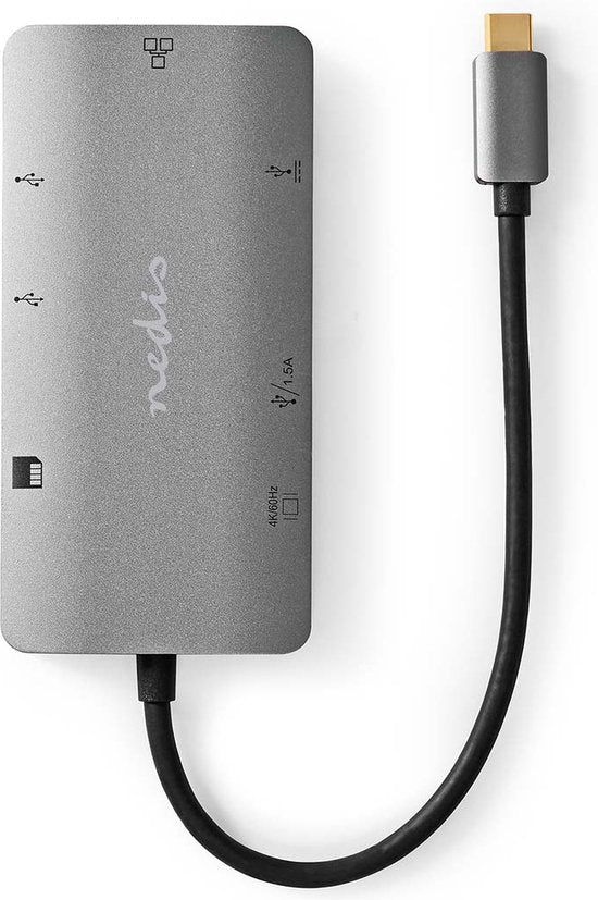 Nedis USB Multi-Port Adapter - 7-in-1 - USB 3.2 Gen 1 - USB-C Male - HDMI Output / Micro SD / RJ45 Female / SD / USB-C Female / 3x USB-A Female - 5 Gbps - 0.20 m - Rond - Verguld - PVC - afbeelding 4